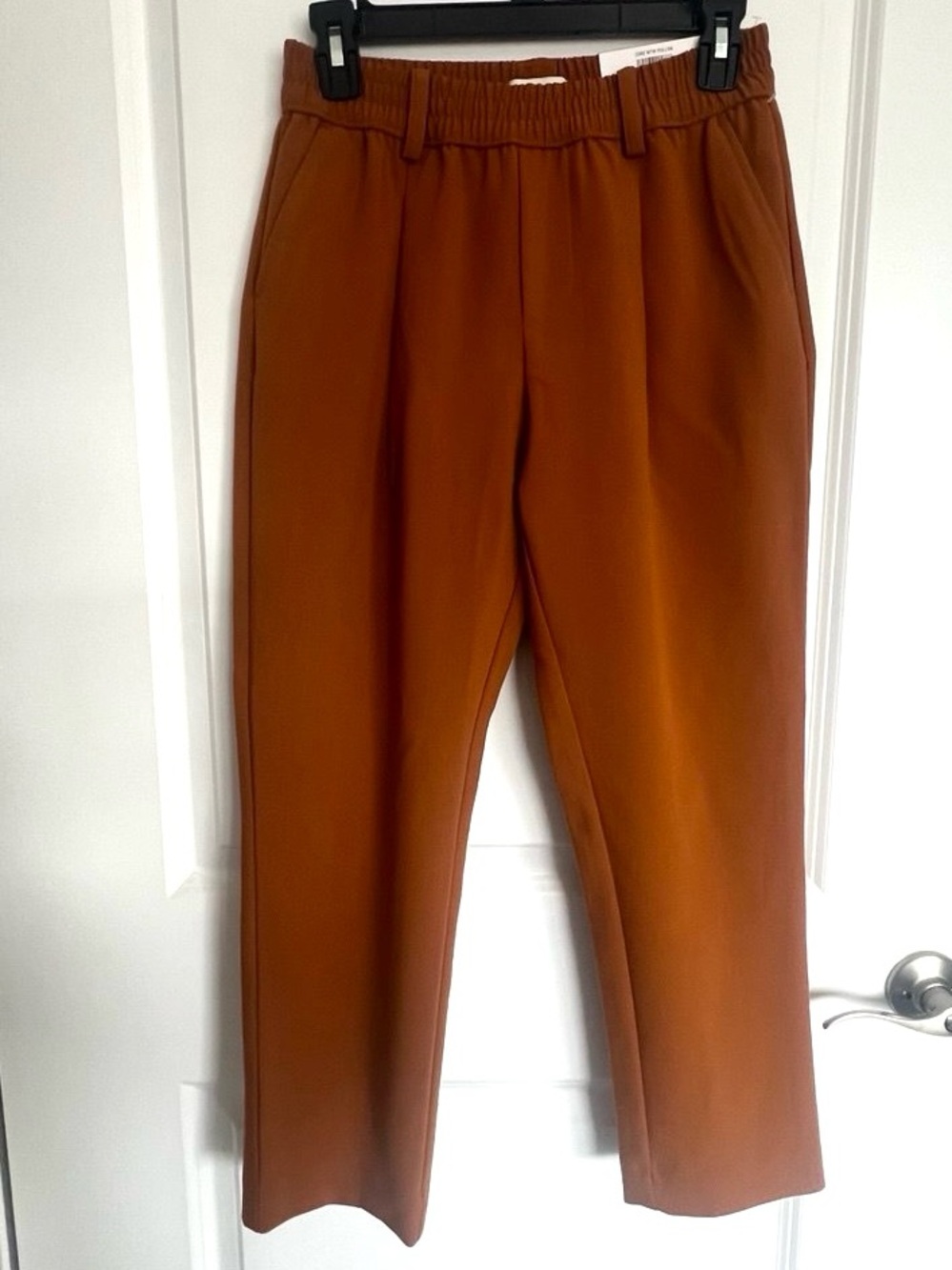 Elastic-Waist Tailored Pants in Burnt Orange